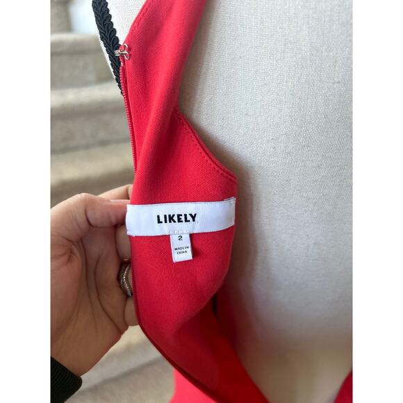 Likely Classic Red Twist Halter Neck Flutter Hem Mini Sheath Dress - Picture 6 of 8